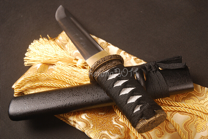 16» Handmade Sharp Short Knife Black Japanese Samurai Tanto Sword Self-defense