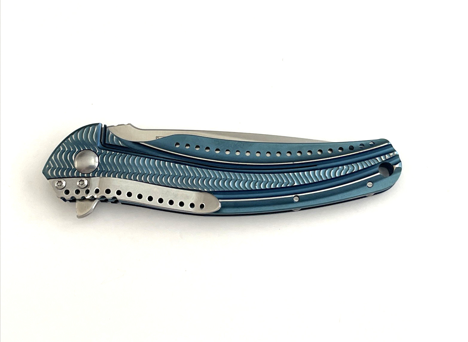 CRKT K405BXP Ripple Folding Knife First Production Acuto Steel Blue Aluminum
