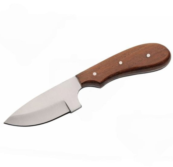 Hunting Knife | 7″ Full Tang Drop Point Blade w/ Wood Handle + Leather Sheath