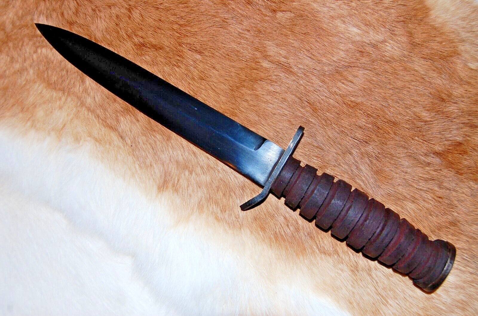 WWII M3 Fighting KA Knife w/ Leather M6 Sheath – Belt Bar – WW2 Reproduction