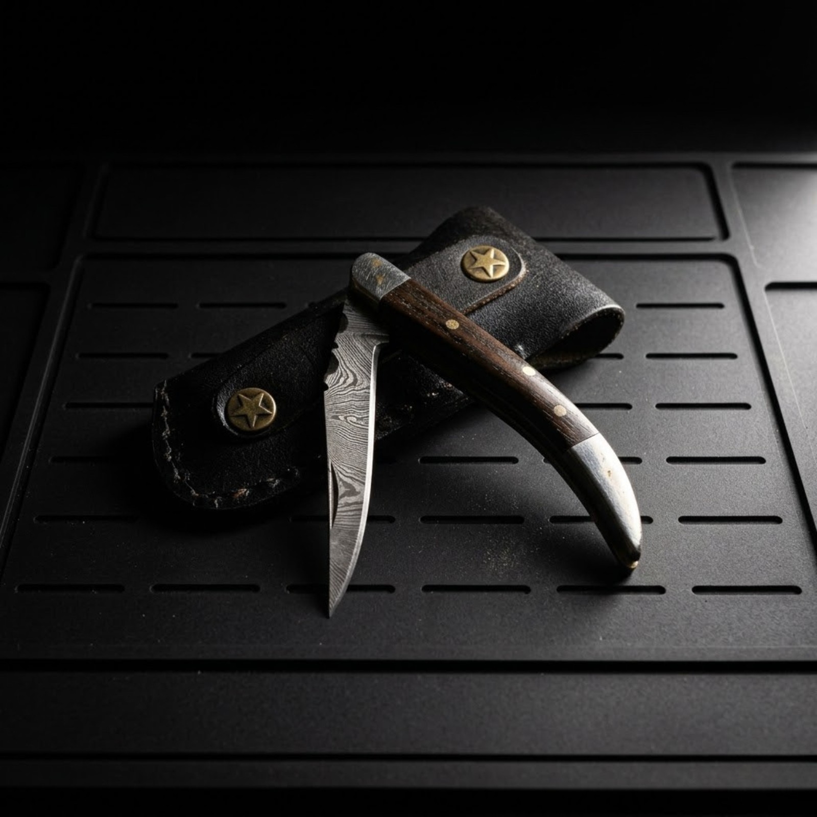 Damascus Steel EDC Folding Knife Wood Handle Toothpick Pocket Knife with Sheath
