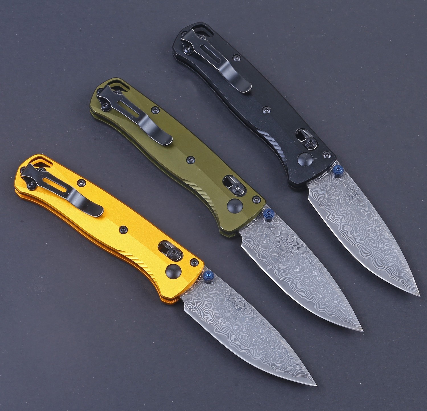 2025 New 535 Aluminum Green Handle Damascus Steel Blade Axis Lock Pocket Knife