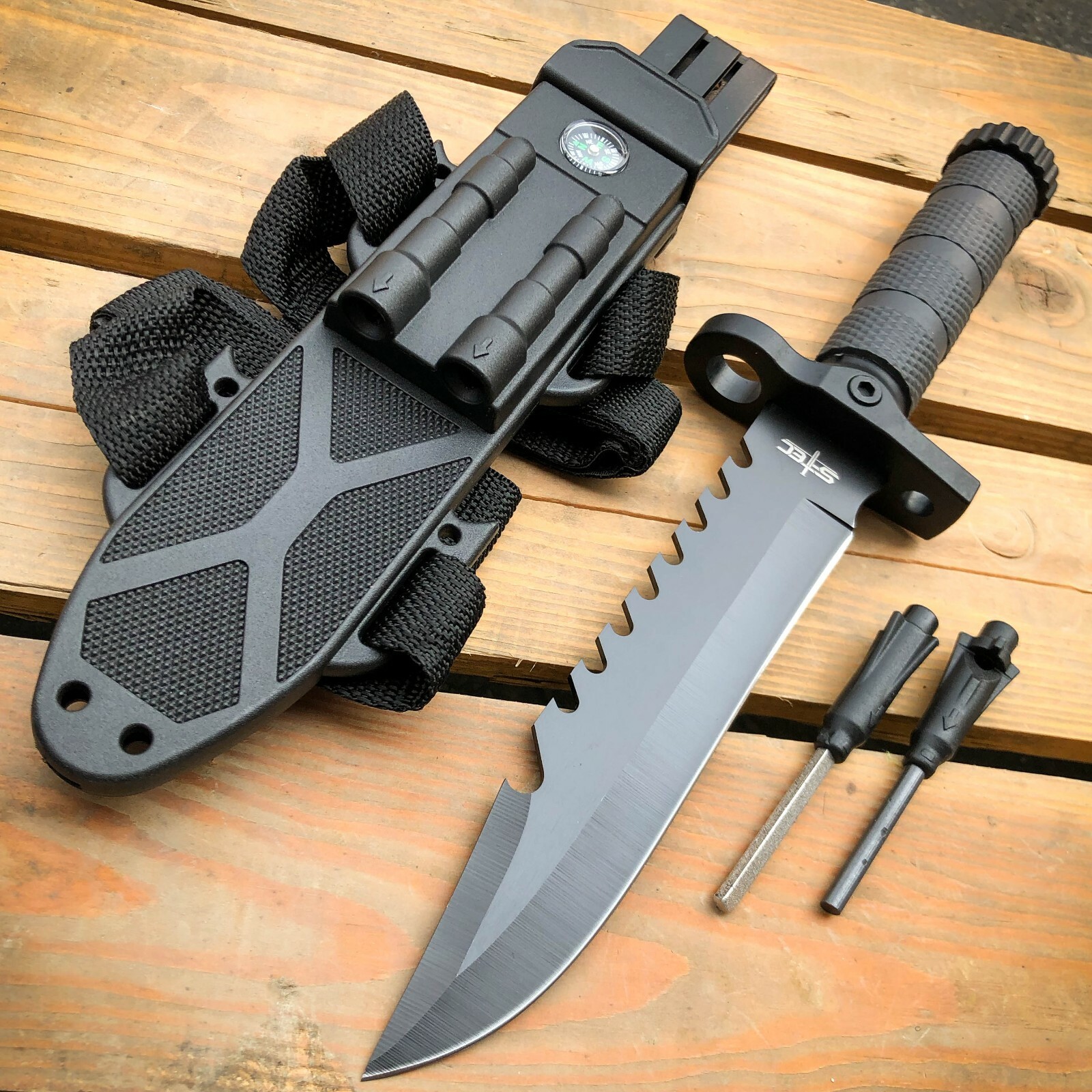 12.5″ MILITARY TACTICAL Hunting FIXED BLADE Army SURVIVAL Knife + Fire Starter