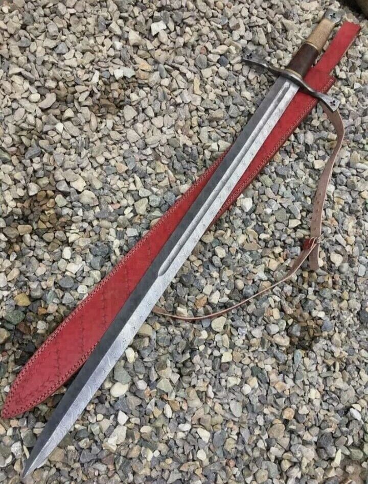 AWESOME SWORD CUSTOM HANDMADE 36 INCHES DAMASCUS STEEL HUNTING SWORD WITH SHEATH