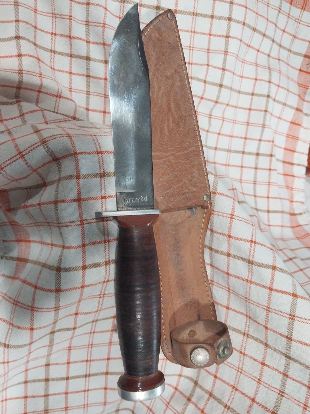 VTG IMPERIAL Providence USA Fixed Blade Knife Stacked Leather Handle B4