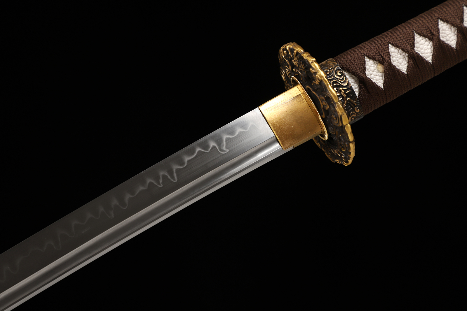 US SHIP Katana Sword Real Hamon Clay Tempered T10 Steel Razor Sharp Brass Tsuba