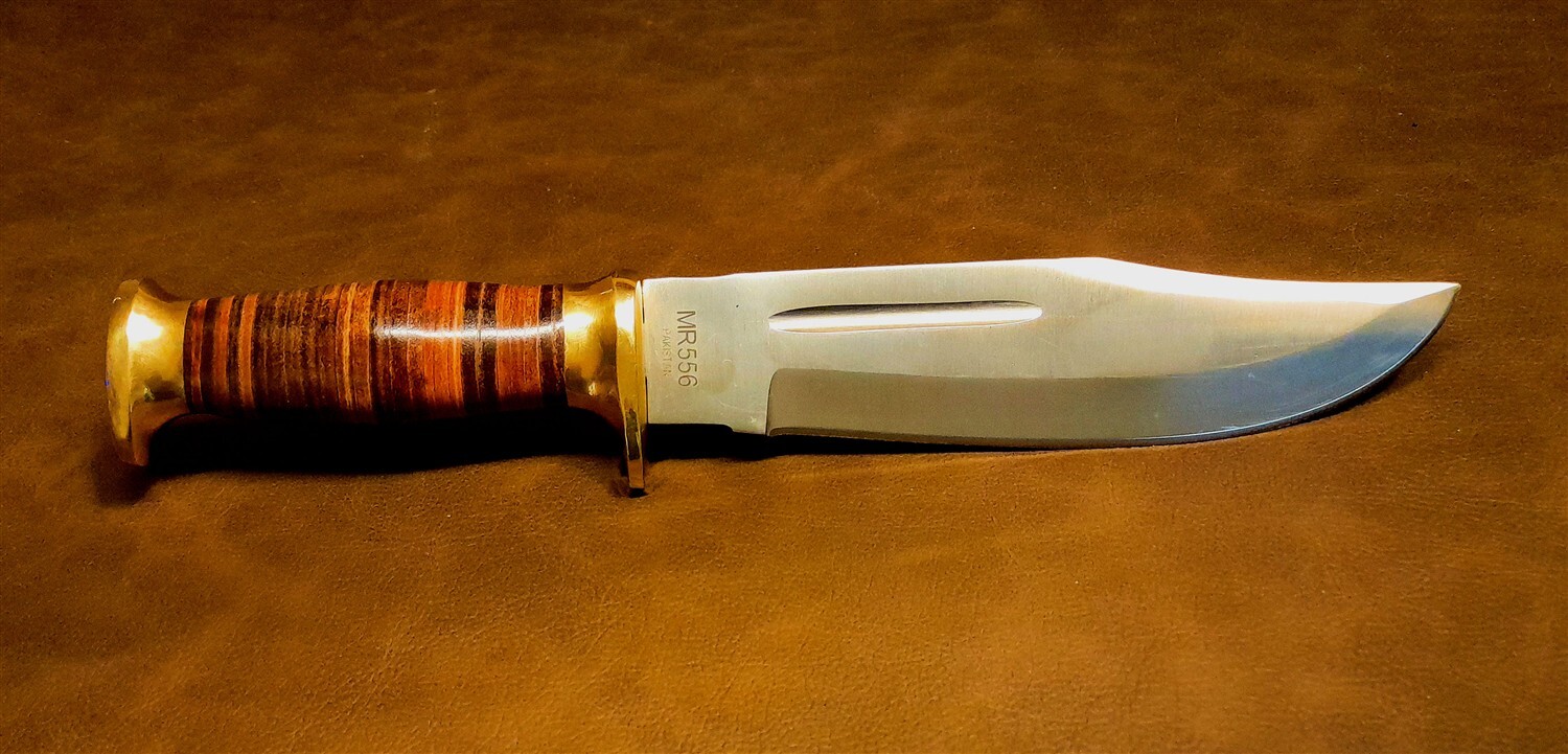 Marbles MR556 11.5″ Stacked Leather Stag Hunter w/Full Tang Leather Sheath