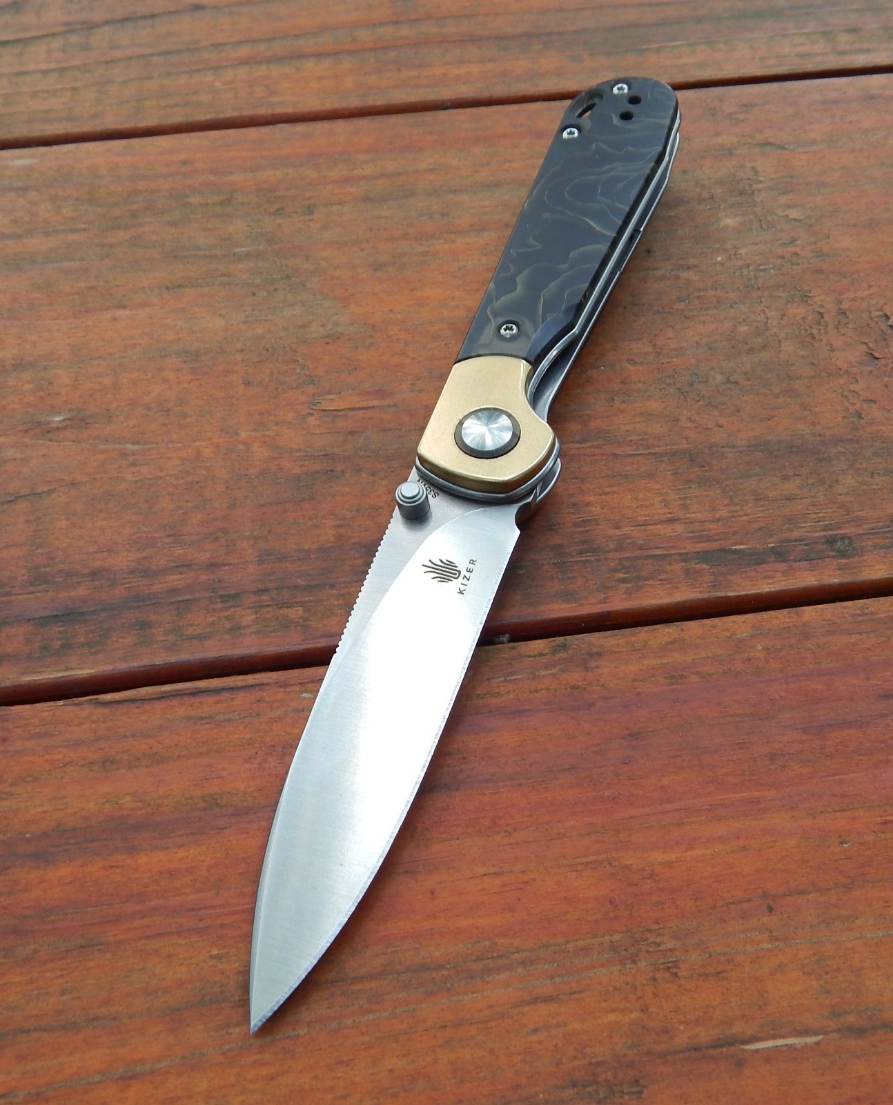 Kizer Cutlery PPY Pocket Knife Linerlock Brass & Raffir Folding CPM-S35VN Blade