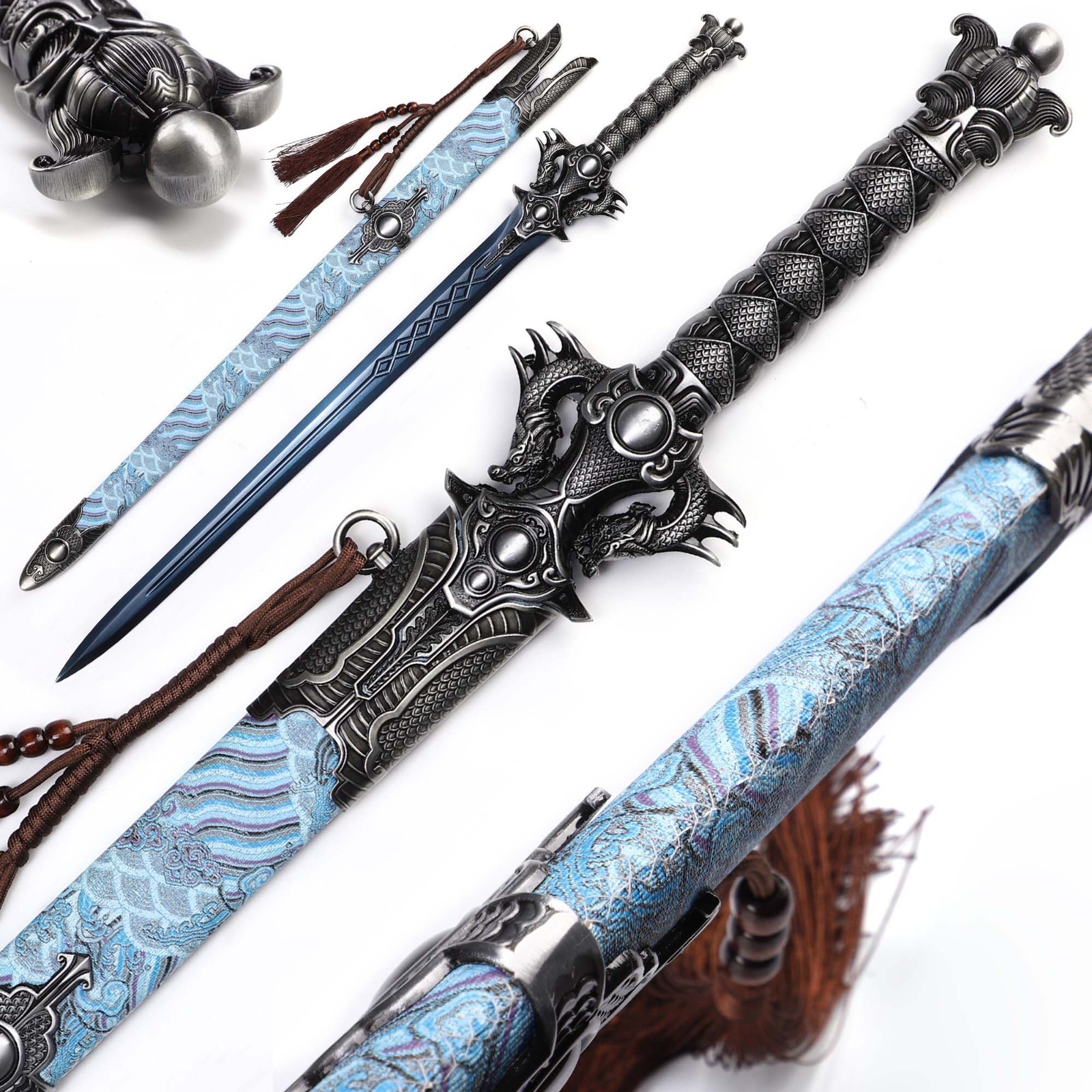 Chinese Straight Sword, Auspicious Cloud Dragon Patterned Scabbard,Handmade