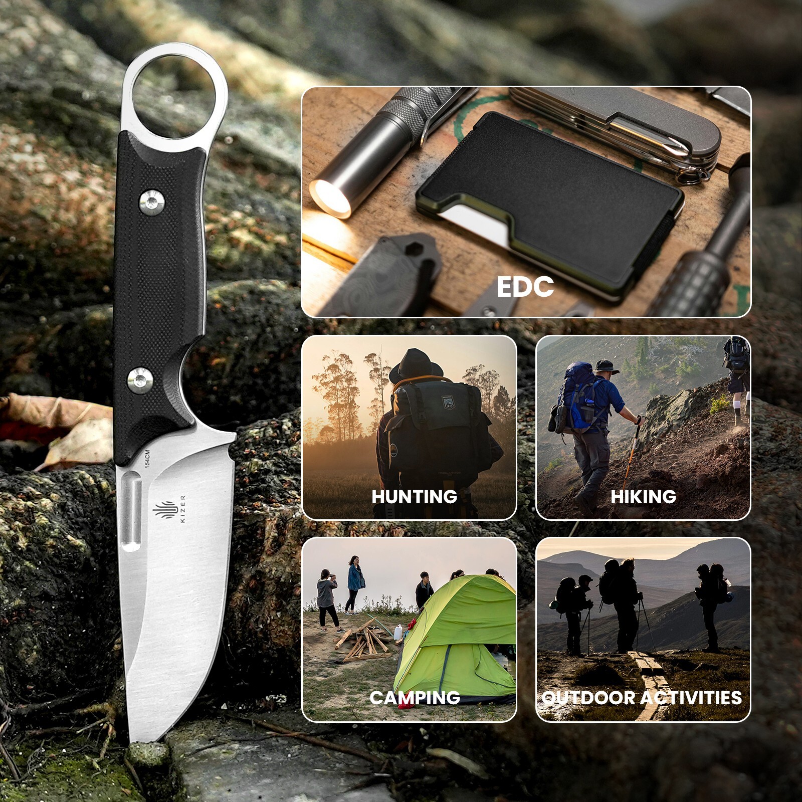 Kizer Cabox Drop Point Fixed Blade Knife G10 Handle 154CM Steel Blade 1048C1