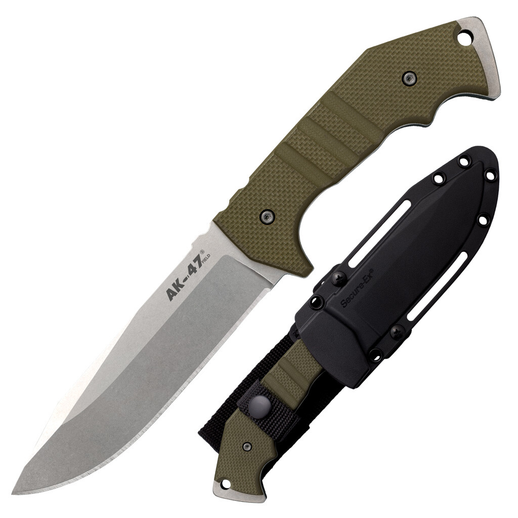 Cold Steel 14AKA AK-47 Field Knife Fixed 5.5″ CPM-3V Stonewashed Blade, OD Green