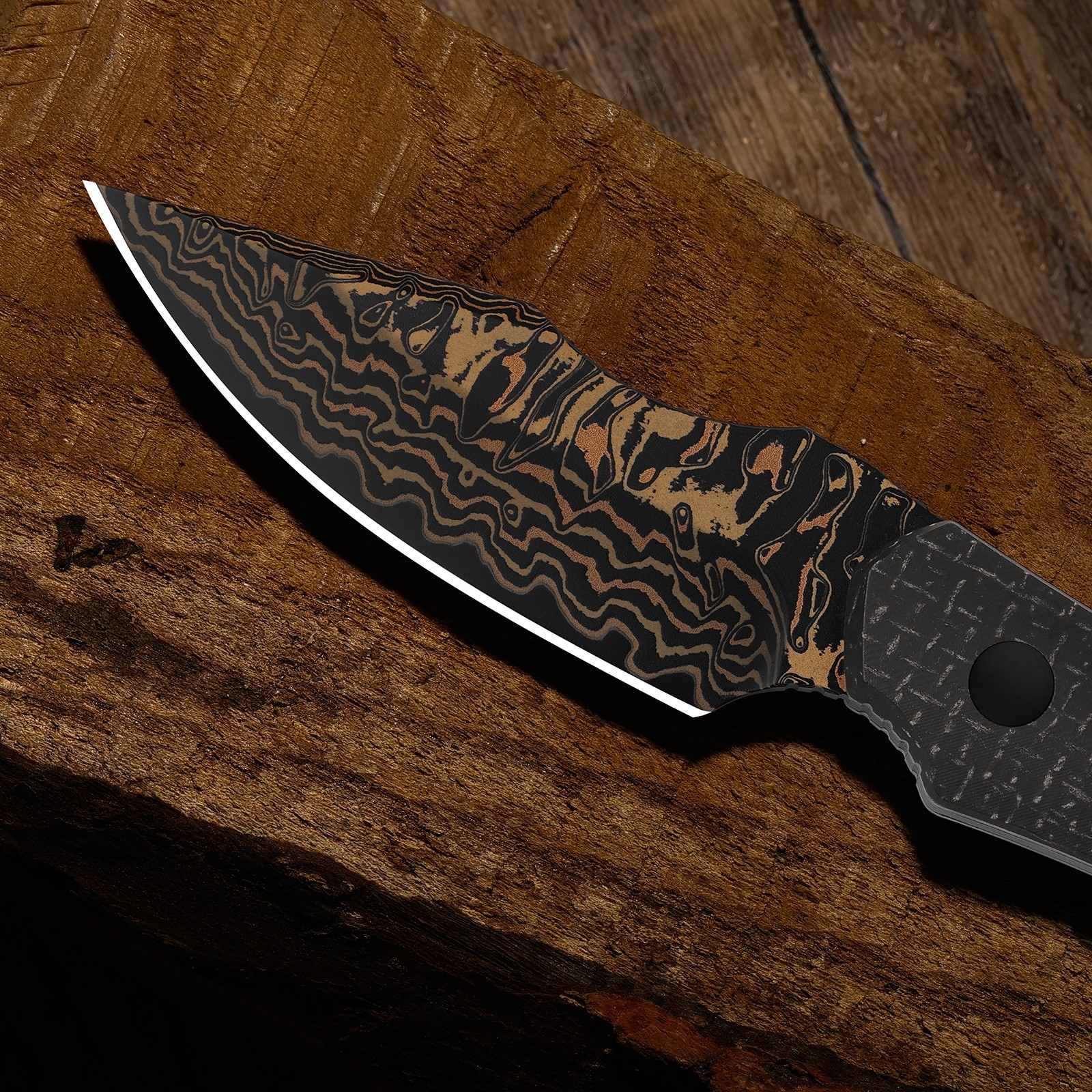 Kizer Bone Fixed Knife Copper Damascus Blade Micarta Handle With Sheath 1122A2