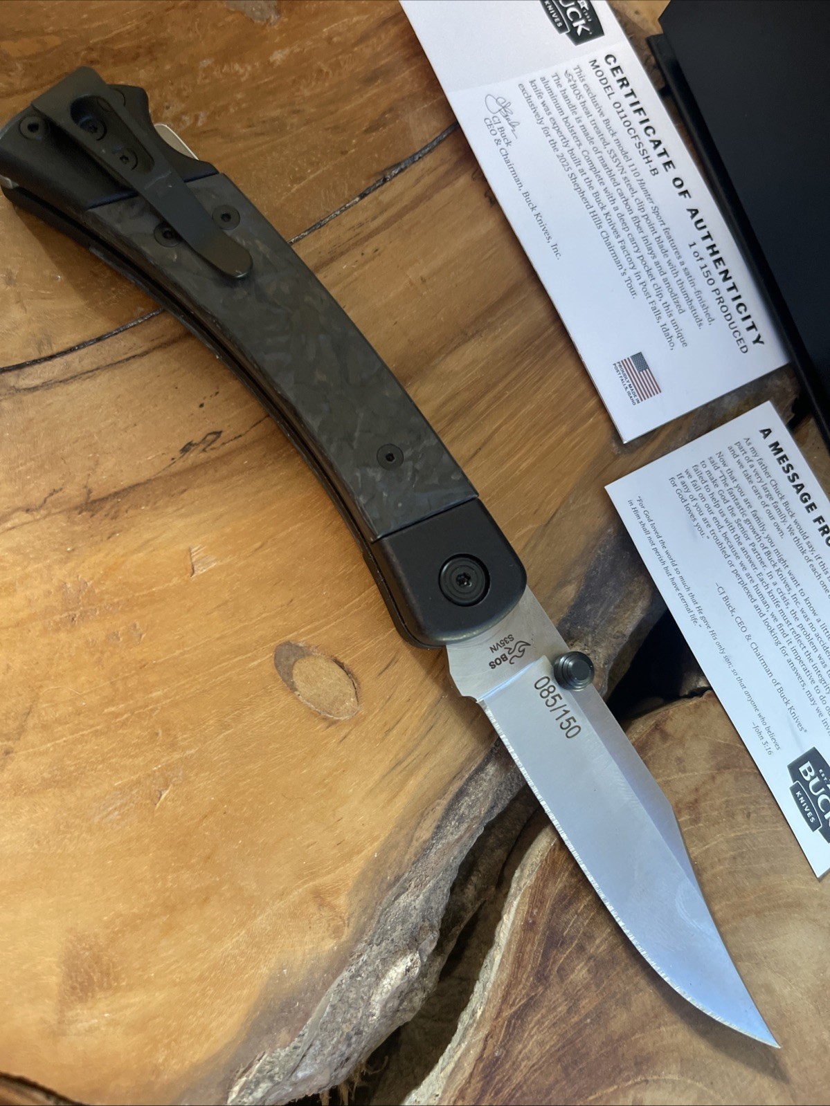CJ BUCK Signed 110 Knife 2025 CARBON FIBER Sport Hunter USA S35VN BOS 1/150 Pro