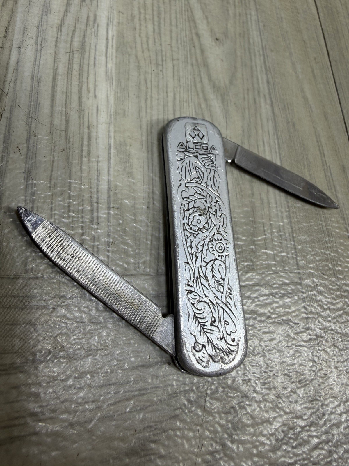 ALCOA Imperial Rare Vintage Pocket Knife Engraved Aluminum W/Stainless St Blades