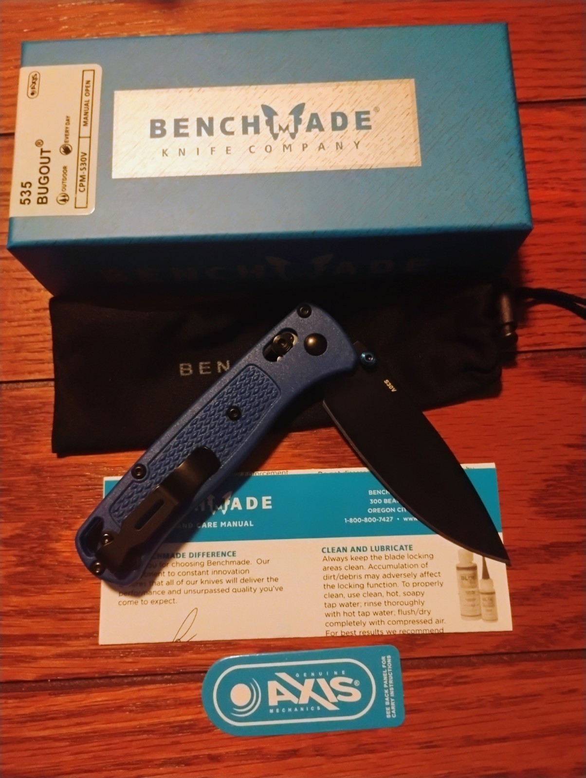 Benchmake Bugout 535 Blue Handle S90V Black Blade ships from USA