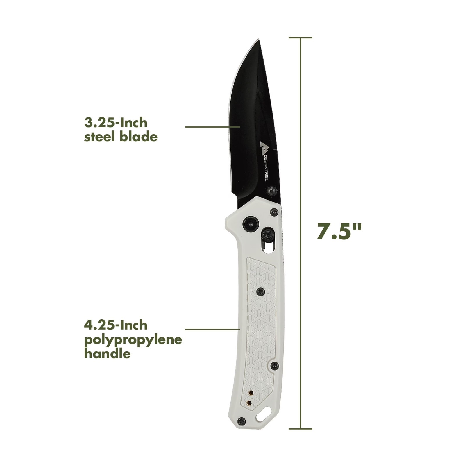 Ozark Trail Glacier 7.5 Inch Folding Knife White w/ Shaft Lock