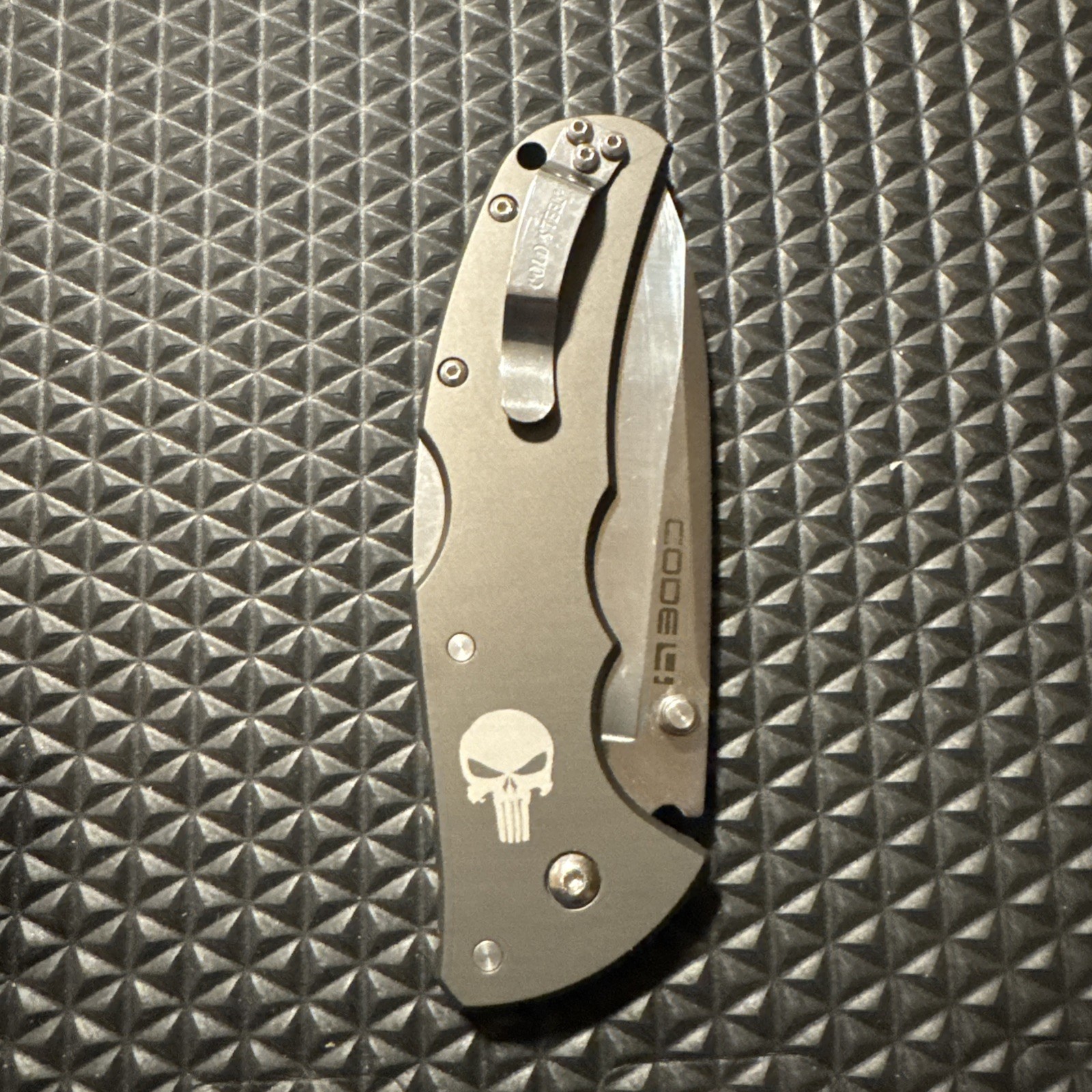 Cold Steel Code 4 Combo Edge Custom Punisher Engraved Knife CPM-S35VN Triad Lock