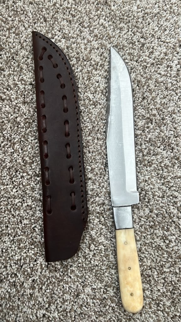 New Bone Handle English Style Bowie Hunting Knife with Leather Sheath Handmade