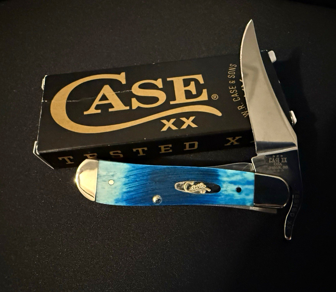 Case XX RussLock 25589 Blue Bone Handle Hawkbill Linerlock Pocketknife 2024