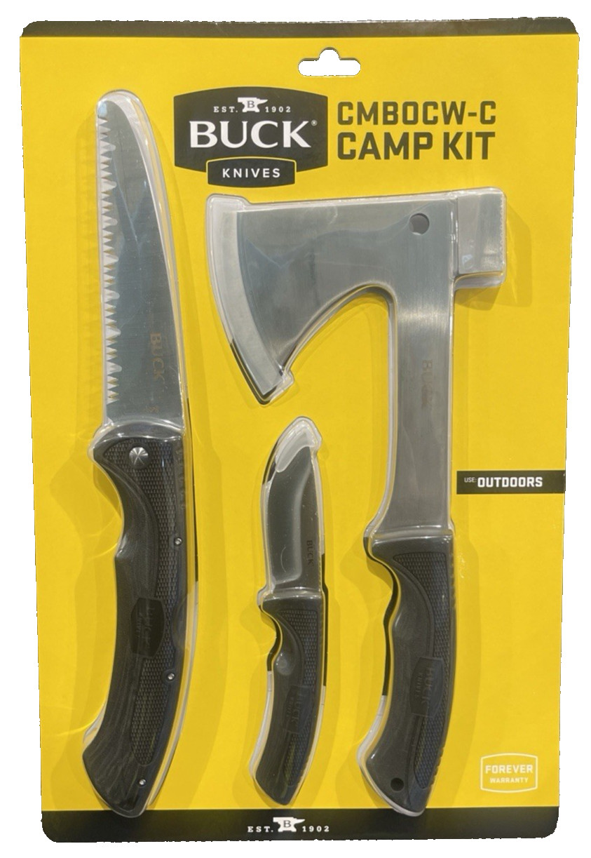 BUCK Knives Camp Kit Folding Saw, Fixed Blade Knife with Sheath, Axe with Sheath