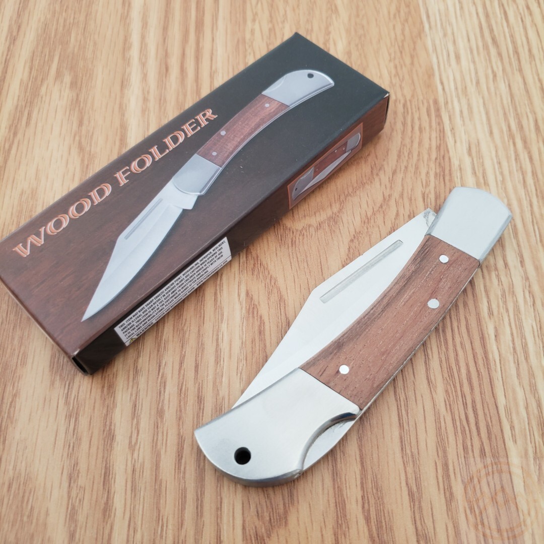 Rite Edge Lockback Folding Knife 3.25″ Stainless Steel Clip Blade Wood Handle