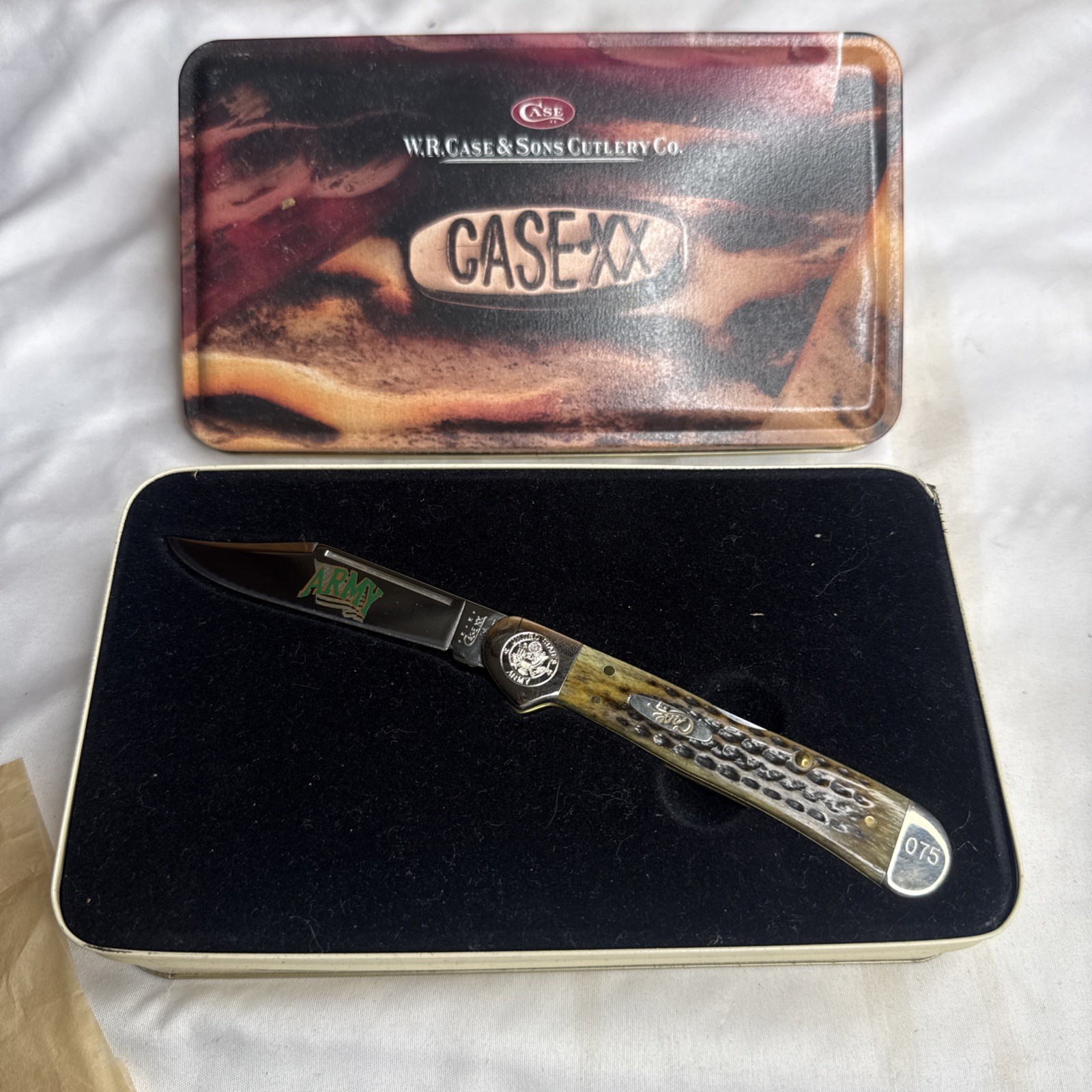 Case-XX 61549l ss United States Army Stag Numbered #75 Copperlock Knife