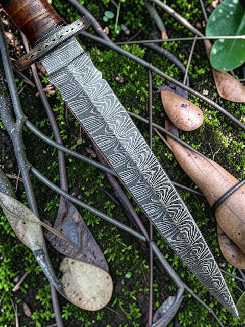 Custom Handmade Damascus Steel 15 Inches Dagger Knife – Leather Handle w Brass
