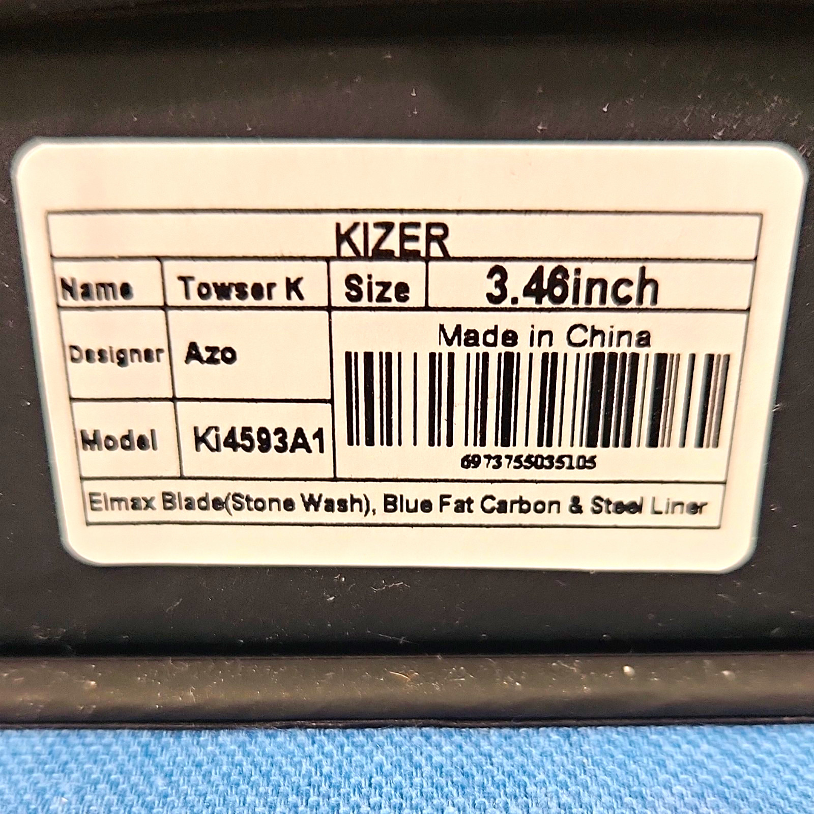 Kizer Towser K Elmax Plain Edge Blue Carbon Fiber Liner Lock Pocketknife
