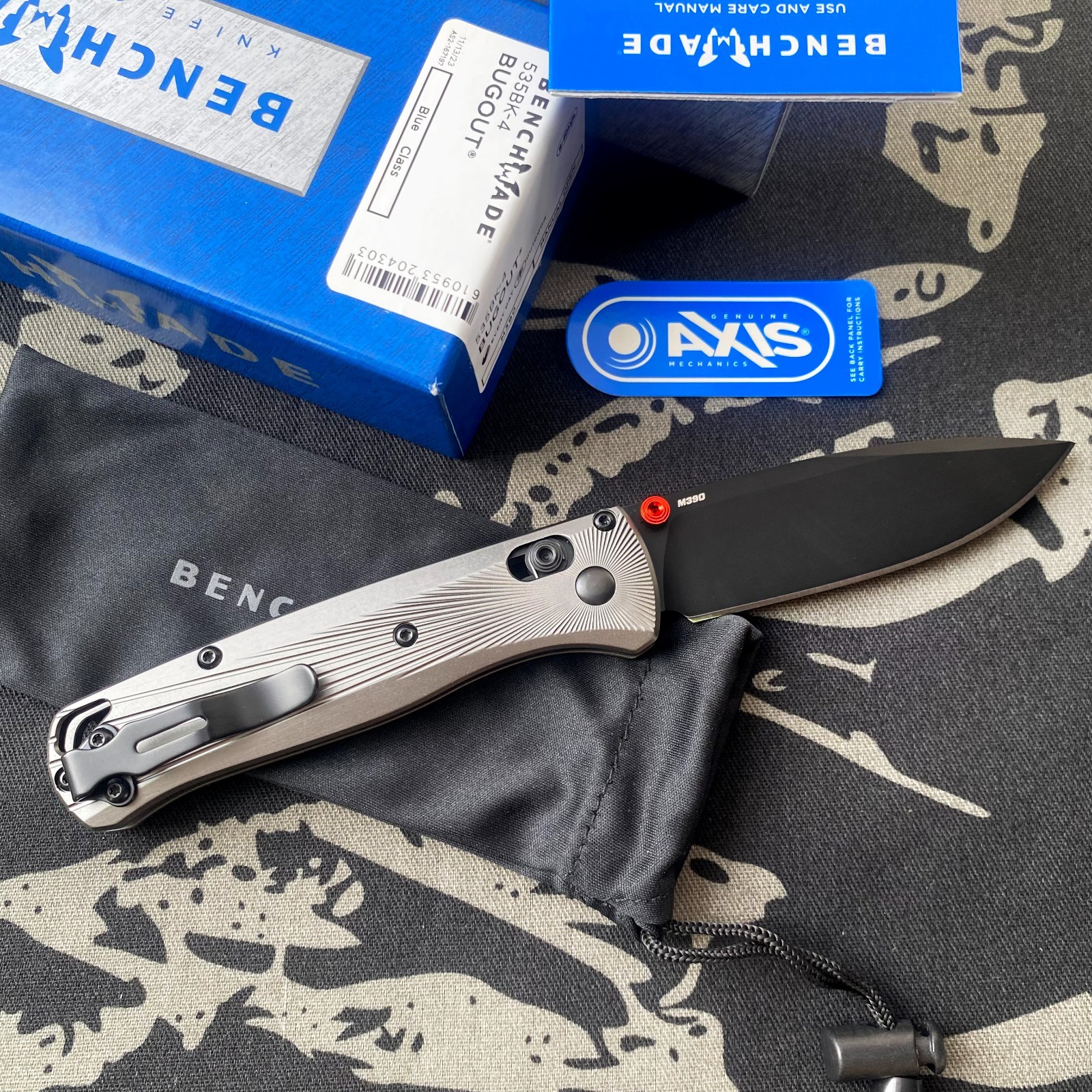 Benchmade 535BK-4 Bugout Gray Aluminum Handle M390 Stainless Steel Folding Knife