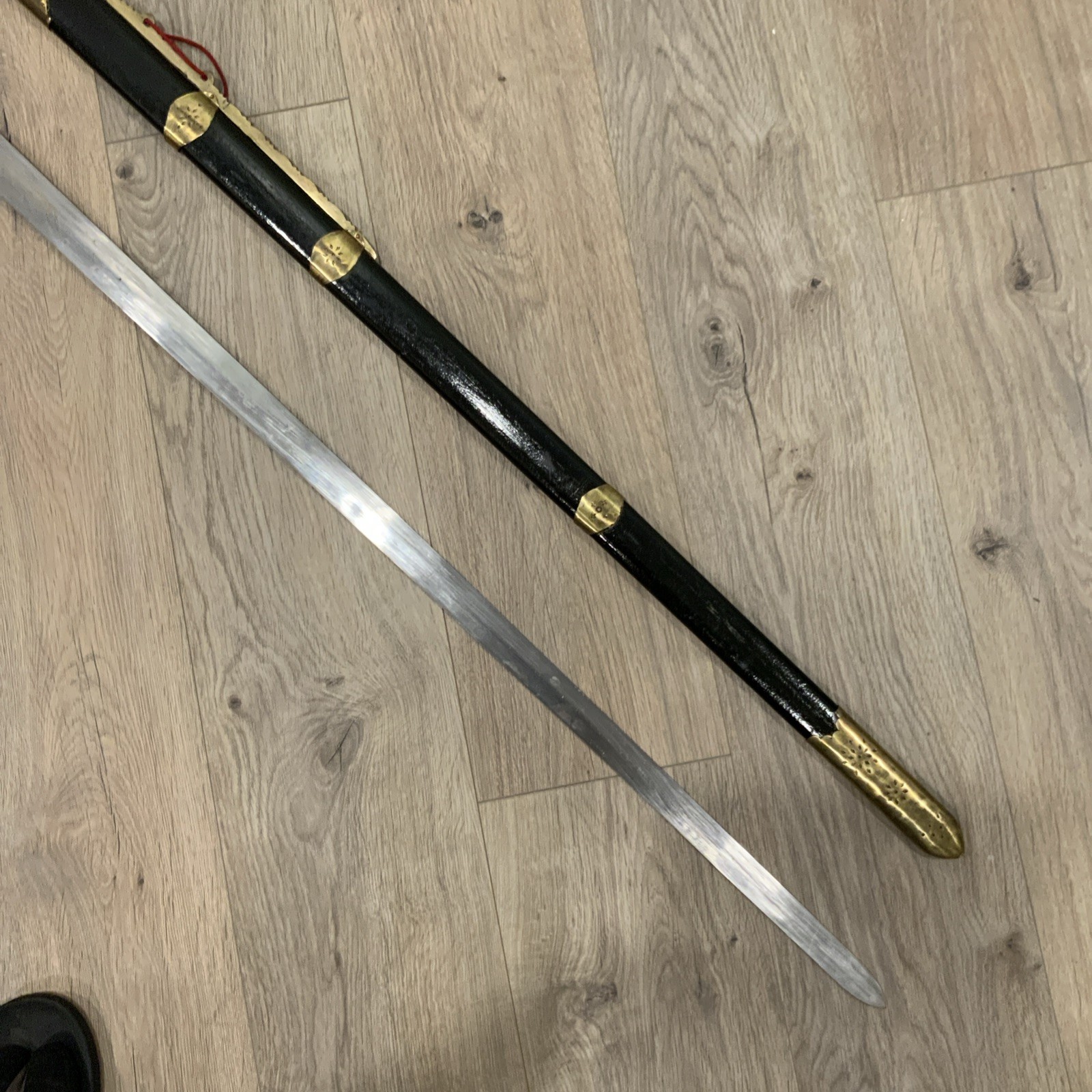 Chinese Sword Jian With Wooden Scabbard and Brass Fittings Tai Chi Kung Fu Wushu