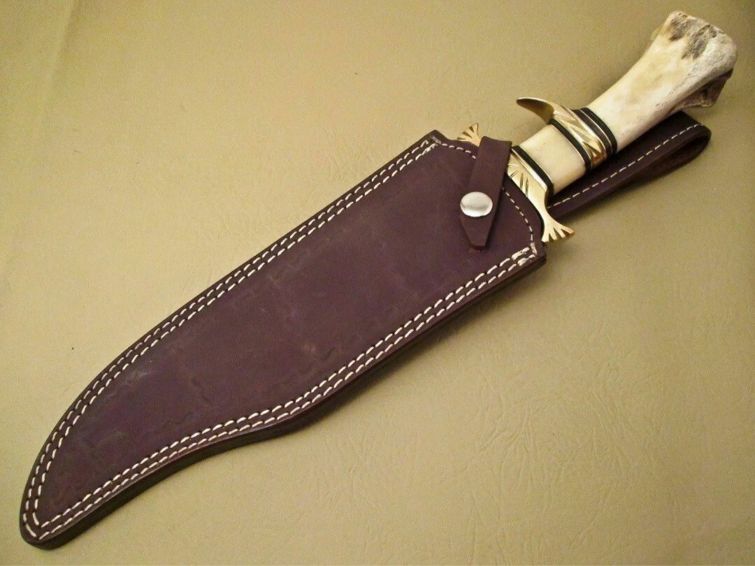 BEAUTIFUL CUSTOM HAND MADE DAMASCUS STEEL HUNTING BOWIE KNIFE HANDLE CAMEL BONE