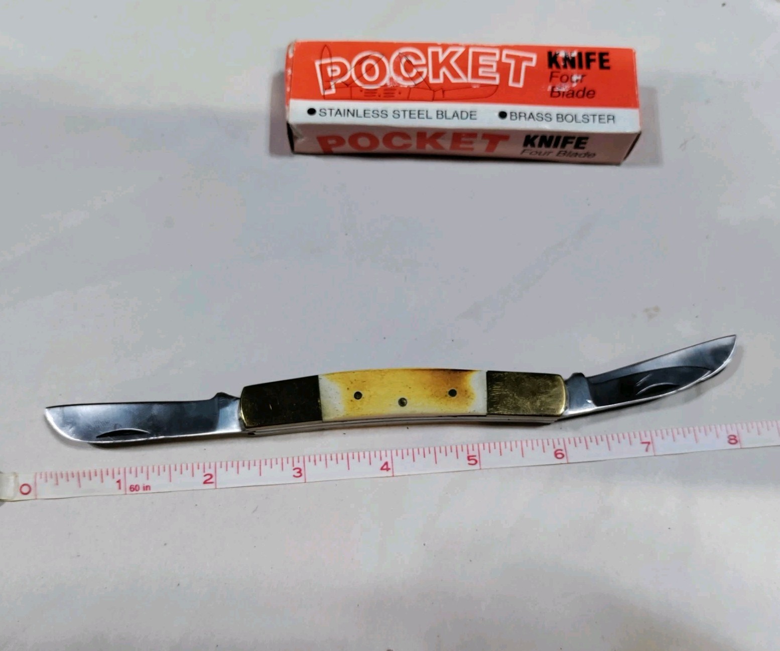 BONE HANDLED Pocket Knife – 4 Stainless Steel Blades Art NO 2038 In Box Pakistan