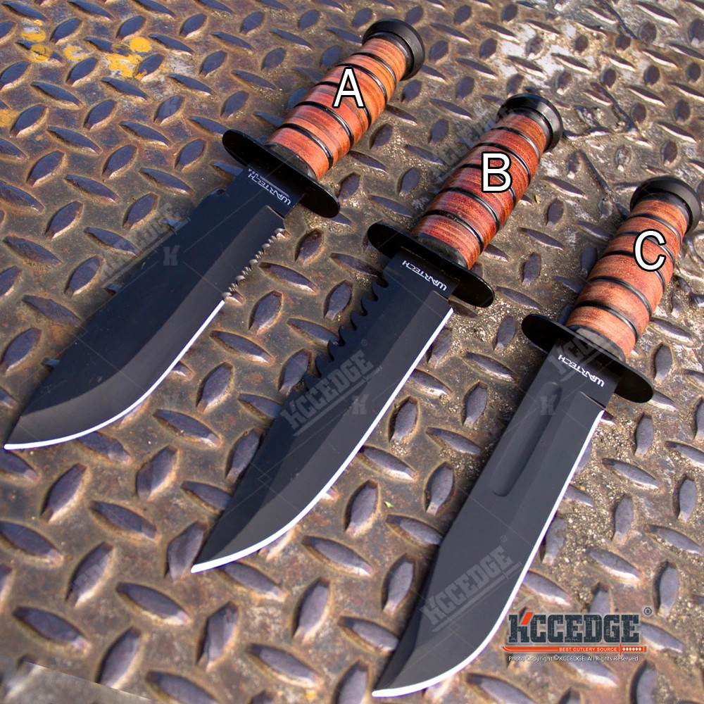 WARTECH 12″ MILITARY USMC Tactical Fixed Blade Fighting Knife Black Coated Blade