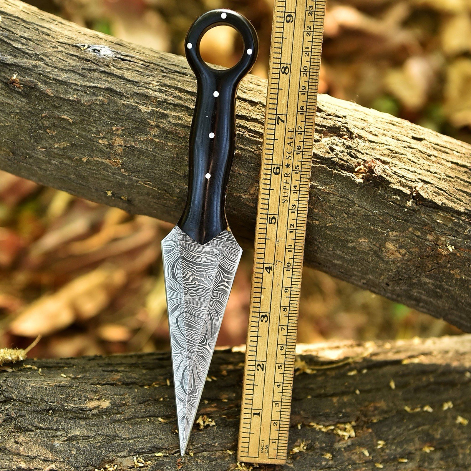 AUTHENTIC Double-Edge Damascus Needle Blade Dagger boot Knife EDC Throwing -Case