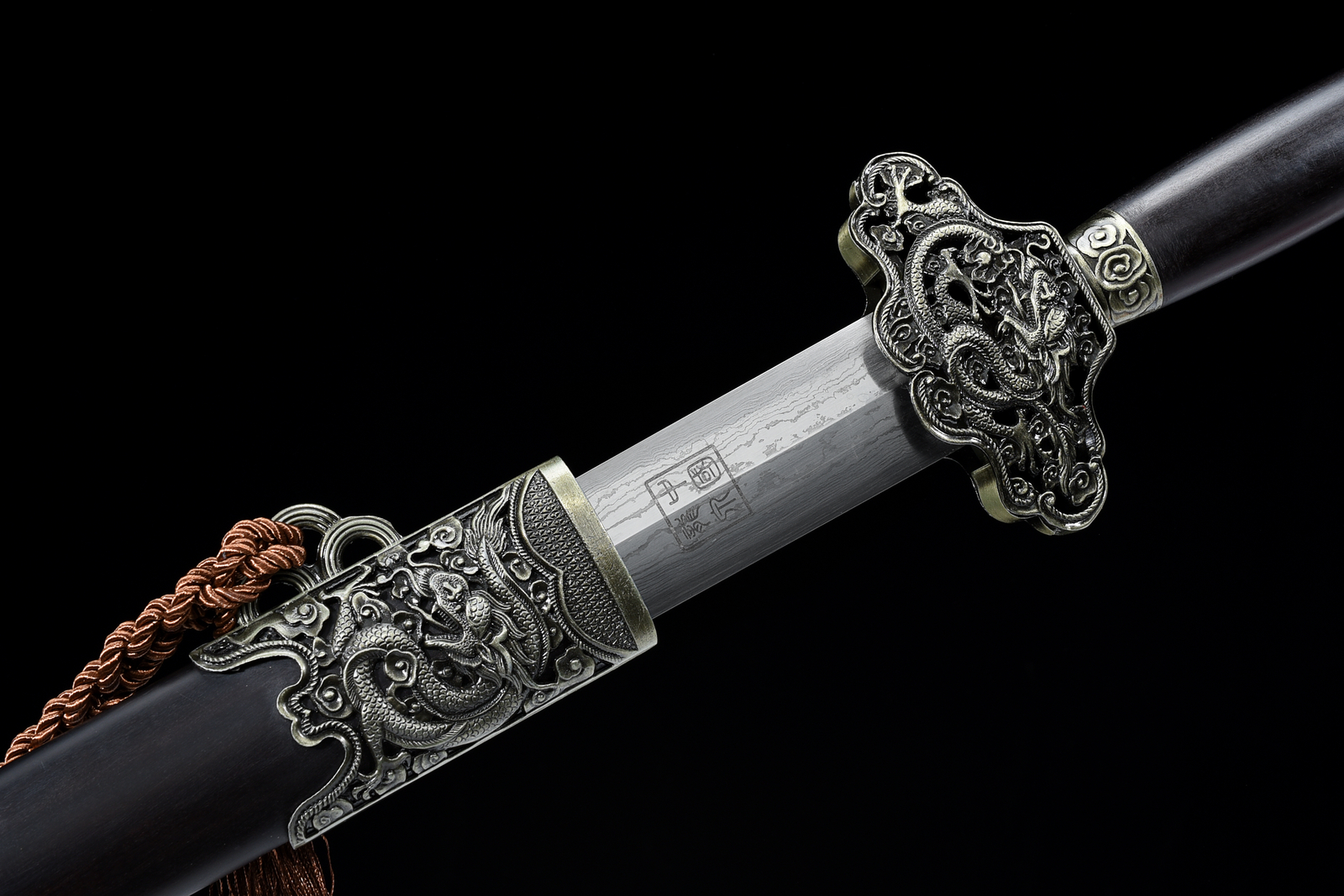 40» Flying Dragon Damascus Folded Steel Ebony Chinese Sword Handmade Qing Jian