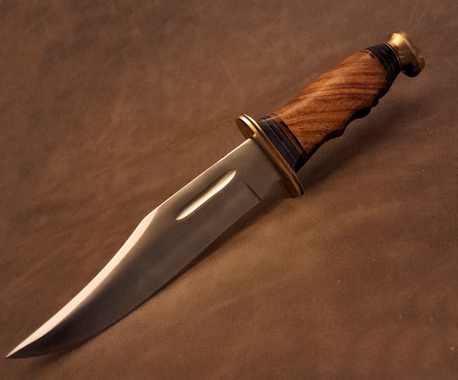 11.25″ Real Figured Burl Walnut Hardwood Fixed Blade Bowie Hunter EDC Knife