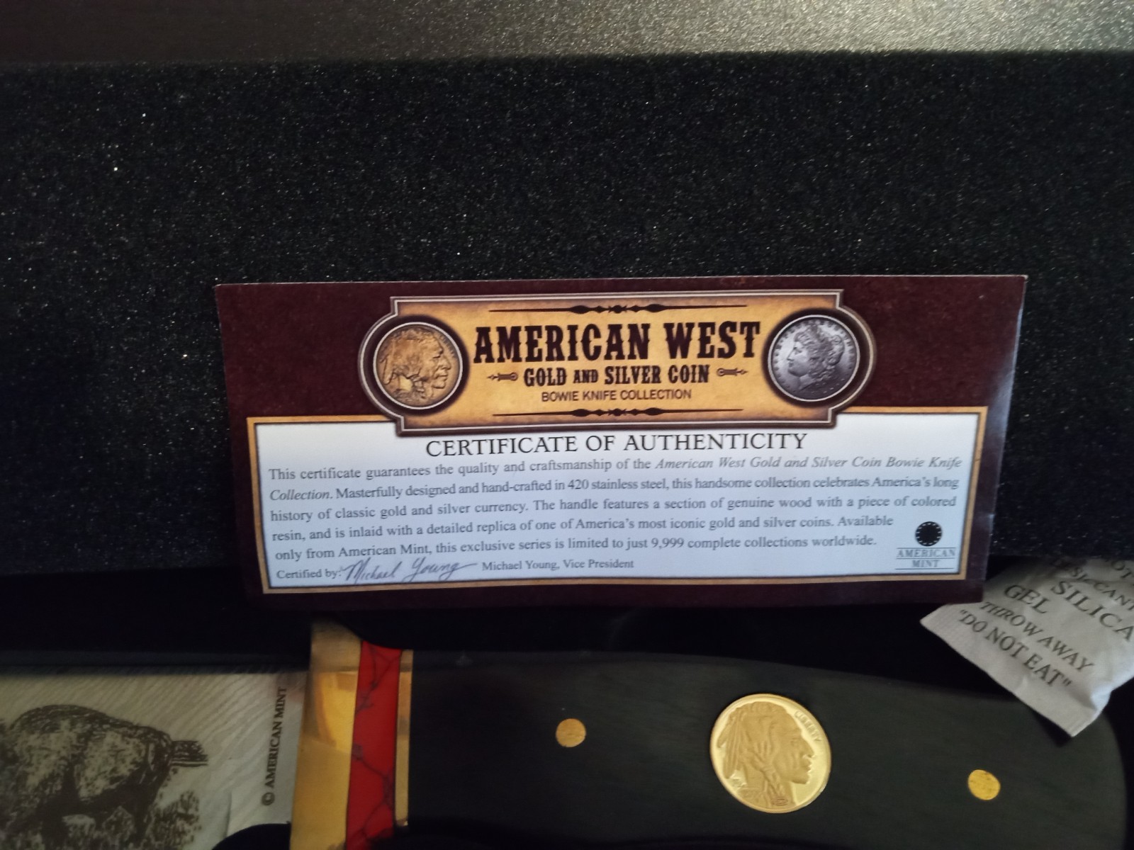 American West Gold and Silver Coin Bowie Knife Collection 7″ Blade Knife & Box
