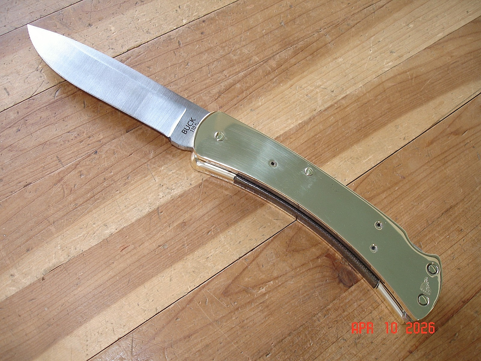 JOE HOUSER CUSTOM BUCK KNIFE 110 HUNTER BRASS INSIDE OUT DP 2024 BOS S30V BLADE