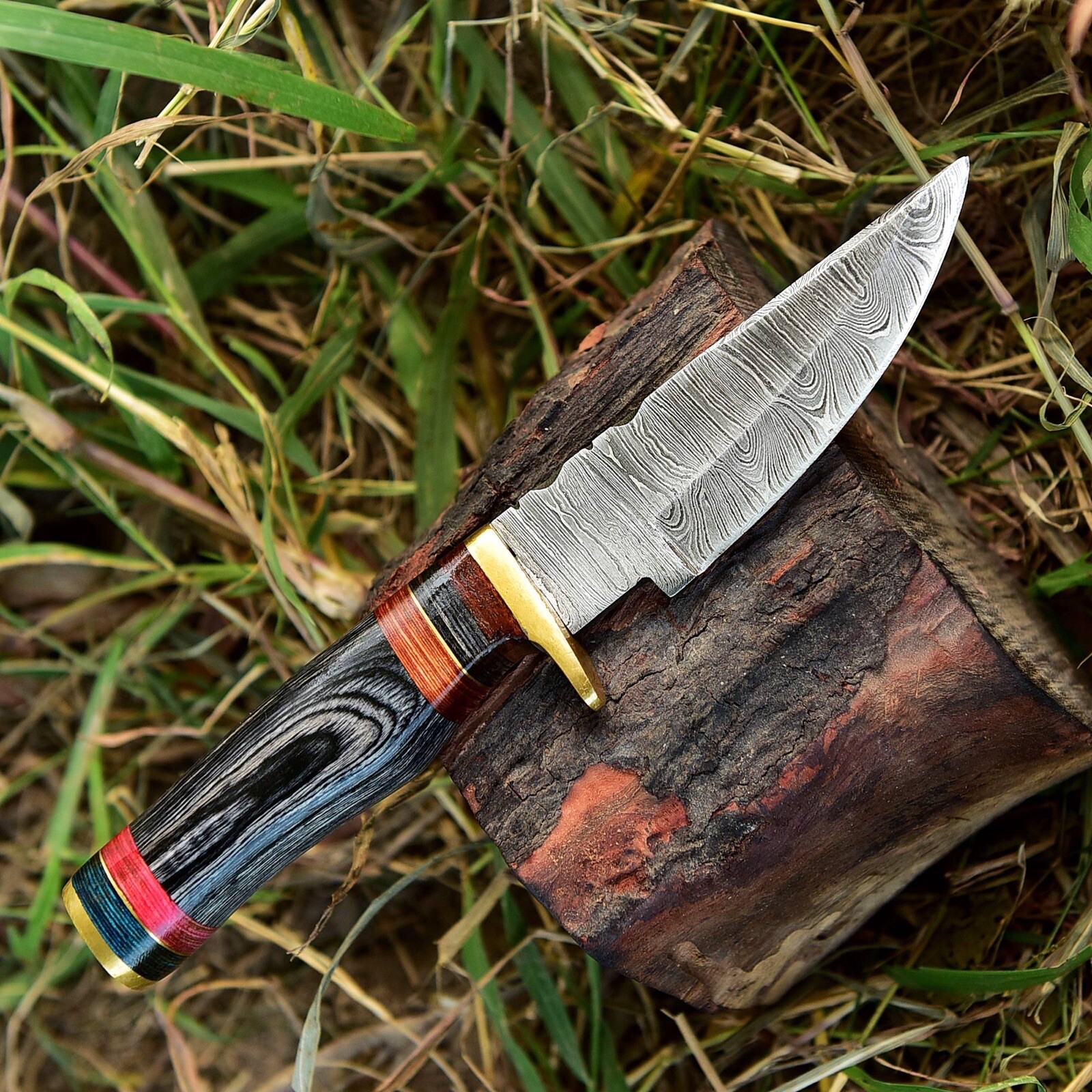 8.25”Handmade Damascus Steel Fixed Blade Hunting Skinner Knife Wood Handle
