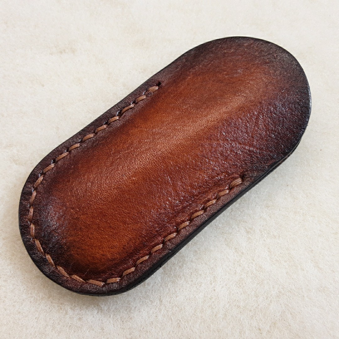 Leather Folding Knife Slip,handmade Dyed And Oiled,4″x2″.