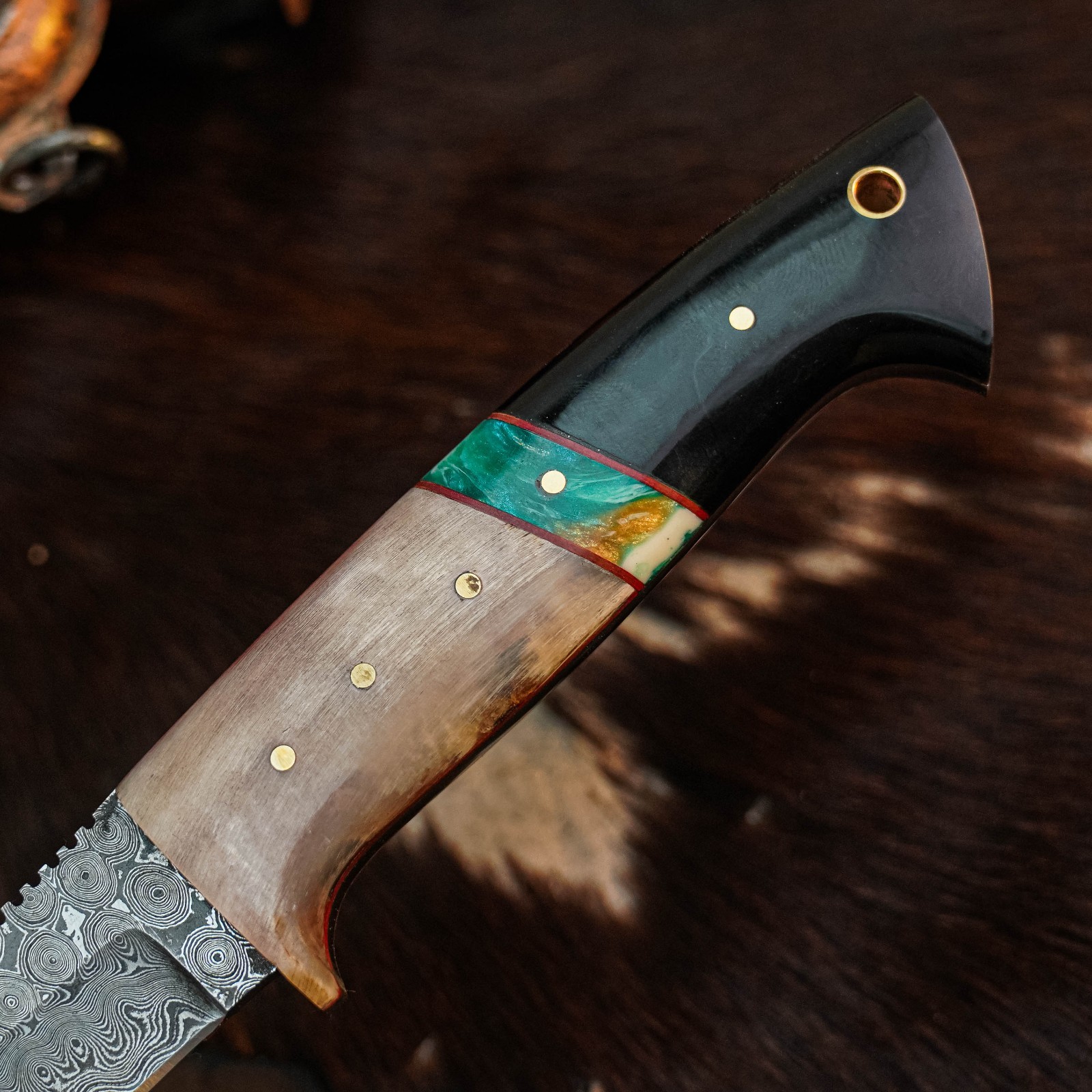 8.7″ Clip Point Knife Damascus Hunting EDC Full Tang Blade Hybrid Handle