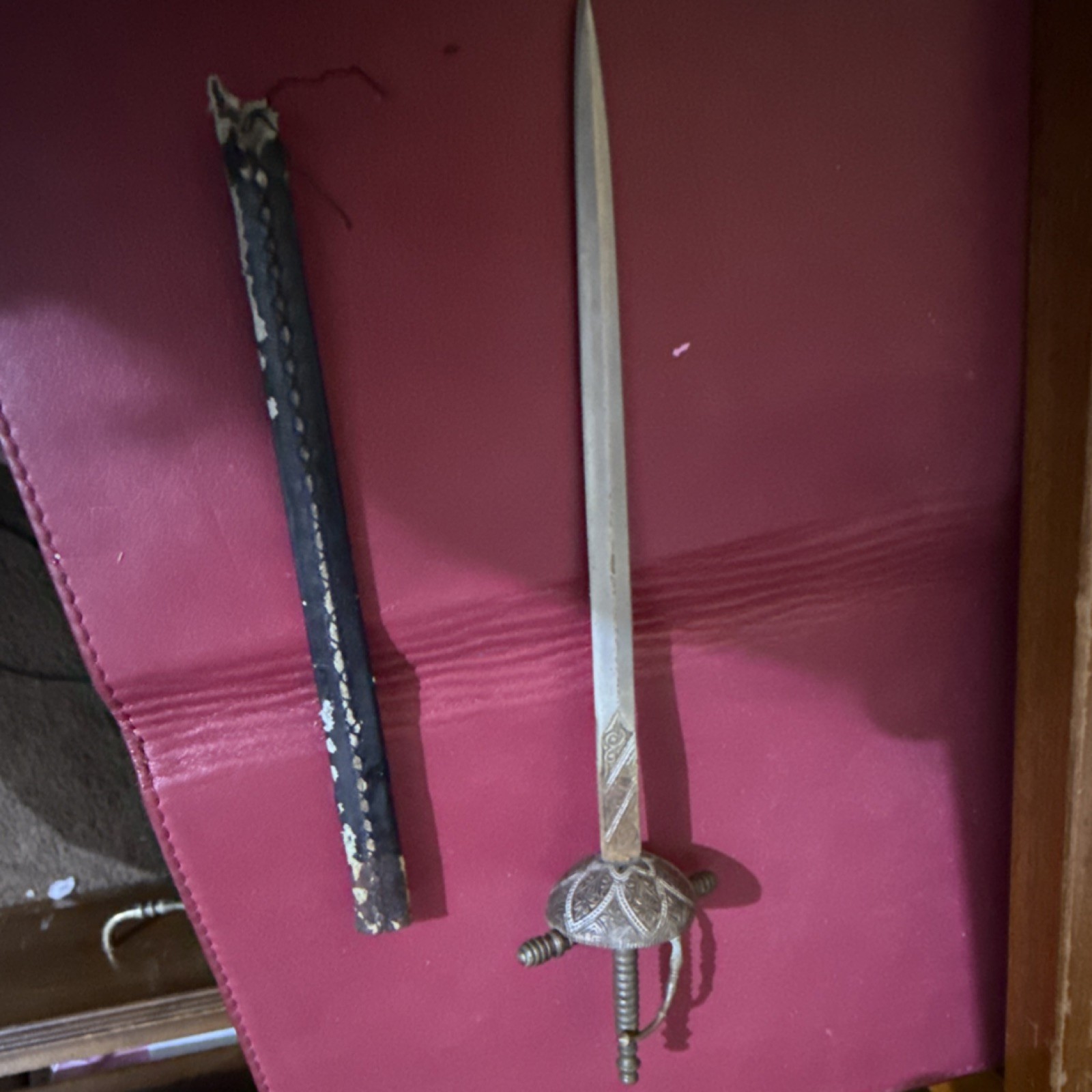 Medieval Style Rapier Sword «Letter Opener» Handed Silver Black with Scabbard