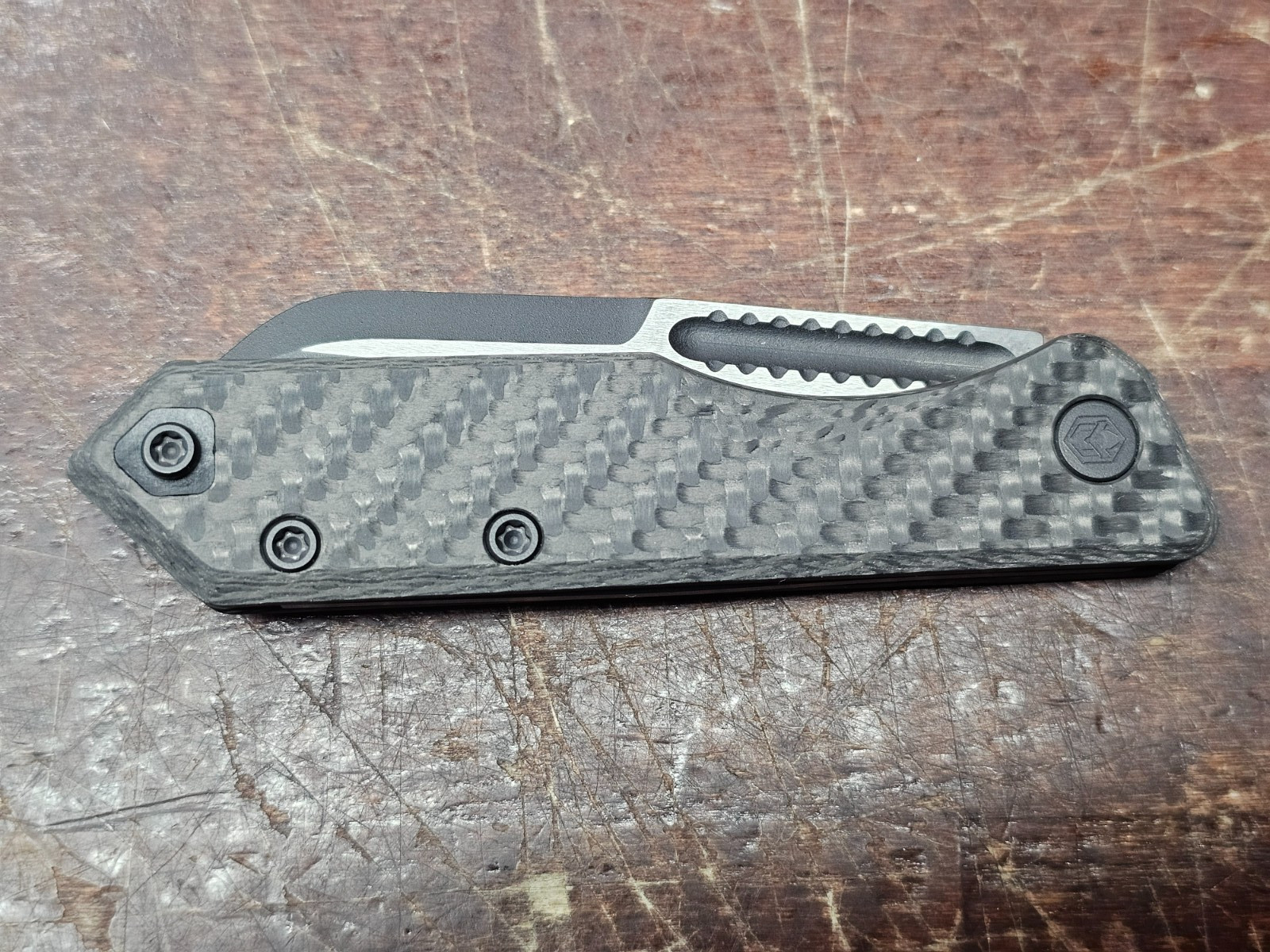 Heretic Jinn 2- Tone Black Carbon Fiber Slipjoint Knife S/N 00347