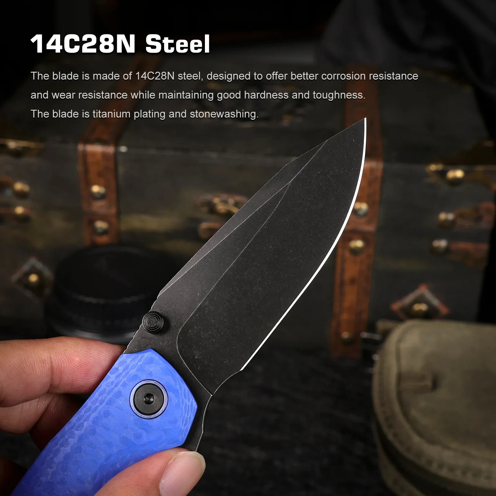 REMETTE Cool Whale Folding Knife 3.5″ 14C28N Sandvik Steel Blade Blue G10 Handle