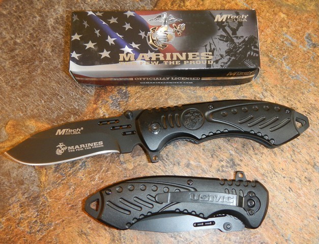 USMC Marines Spring Assisted Open BLACK Tactical Folding Pocket Rescue Knife NEW