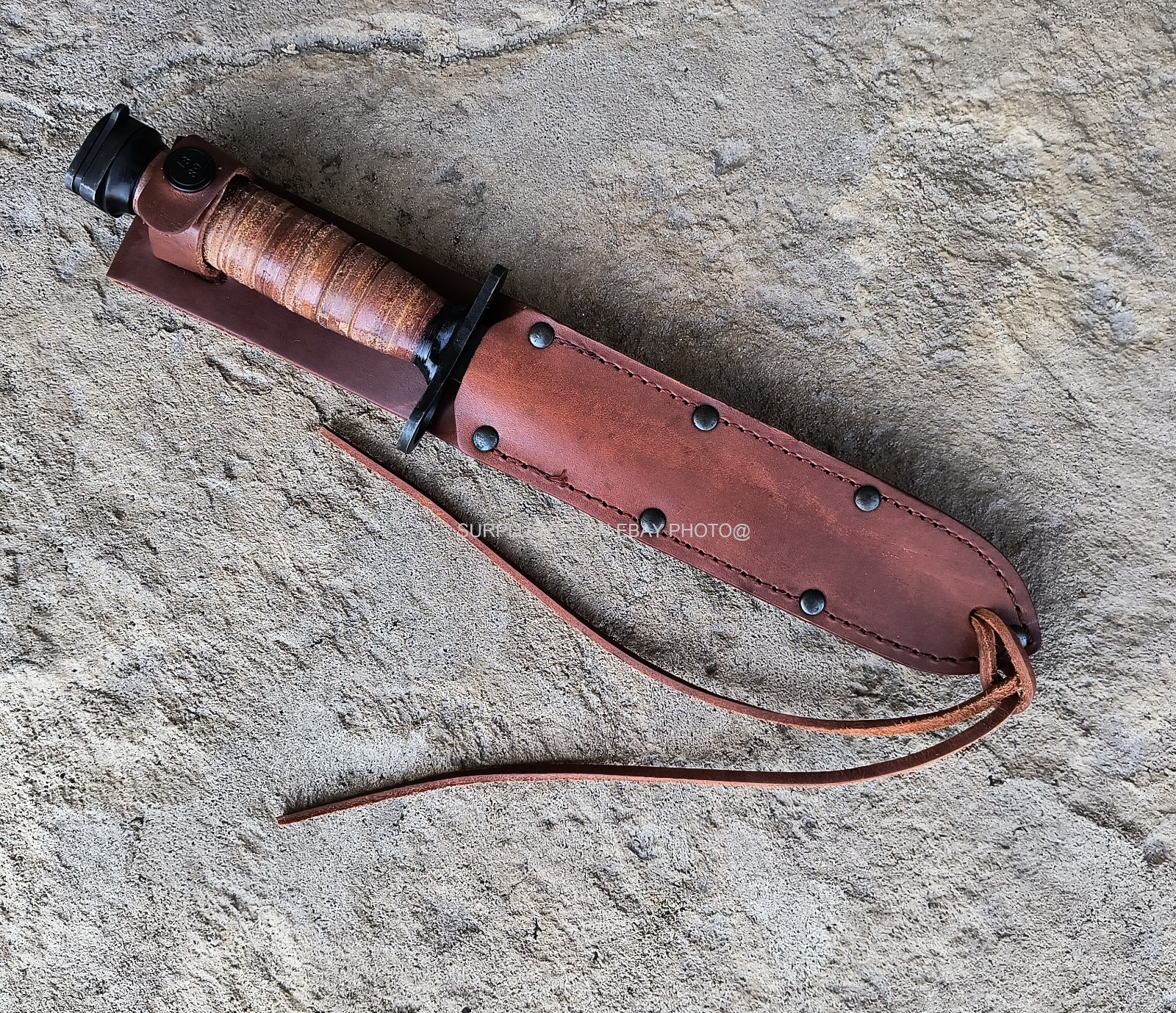 WWII M3 Trench Knife Replica Stacked Leather Dagger + M8 Style Sheath NEW