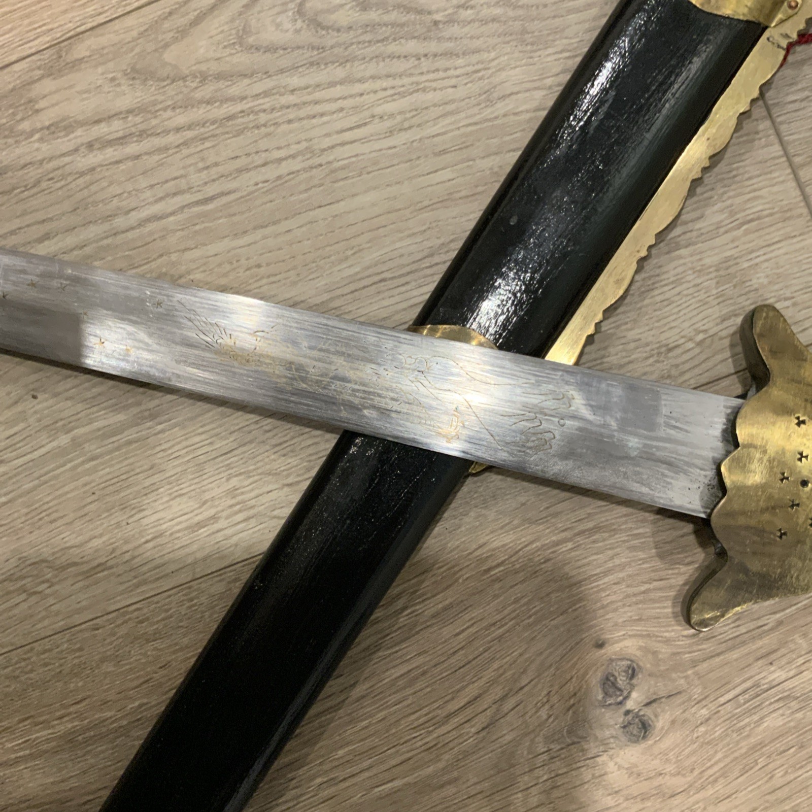 Chinese Sword Jian With Wooden Scabbard and Brass Fittings Tai Chi Kung Fu Wushu