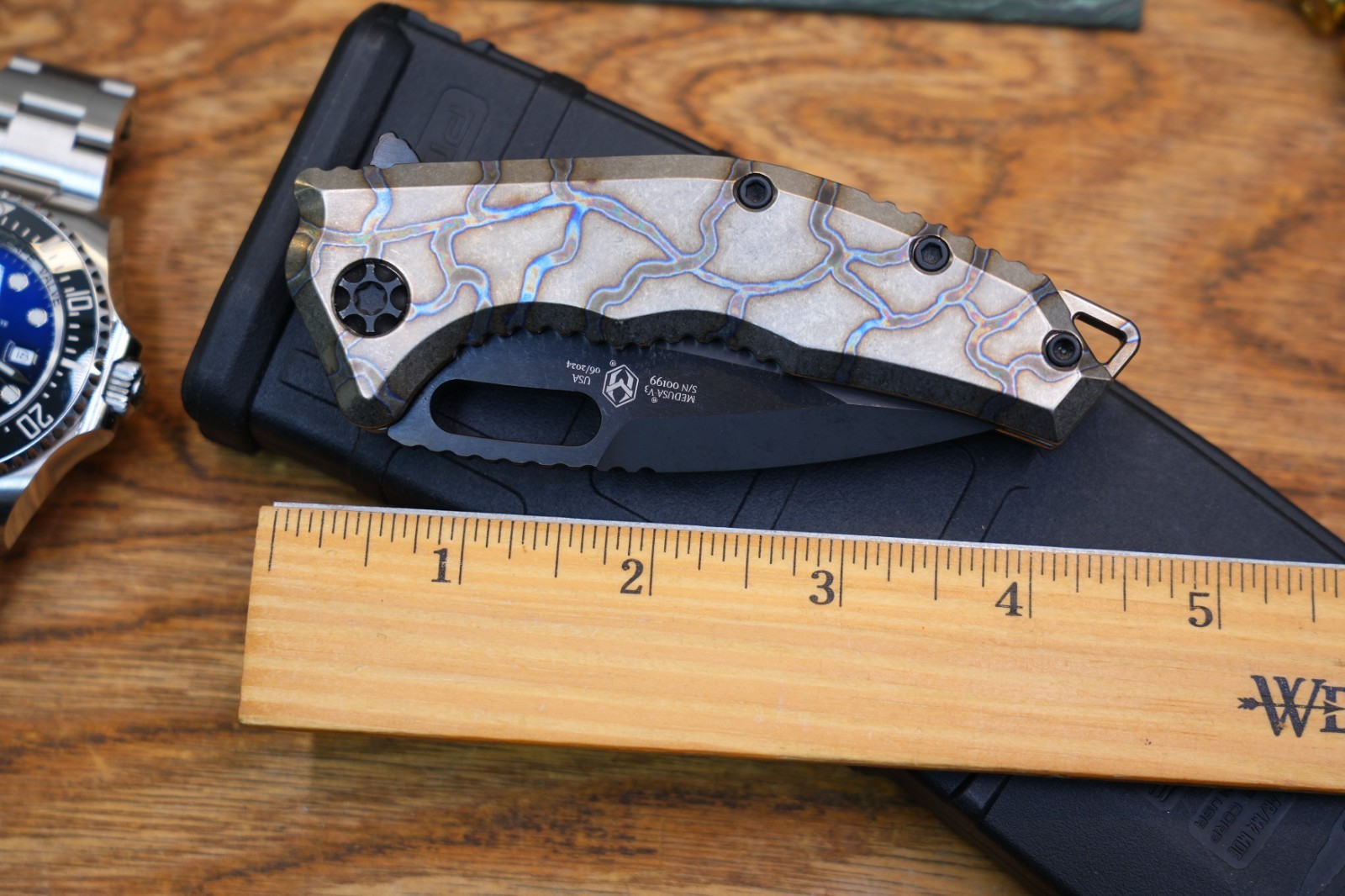 Heretic Knives Medusa V3 Manual Flipper MagnaCut DLC Titanium Handle S/N 00199