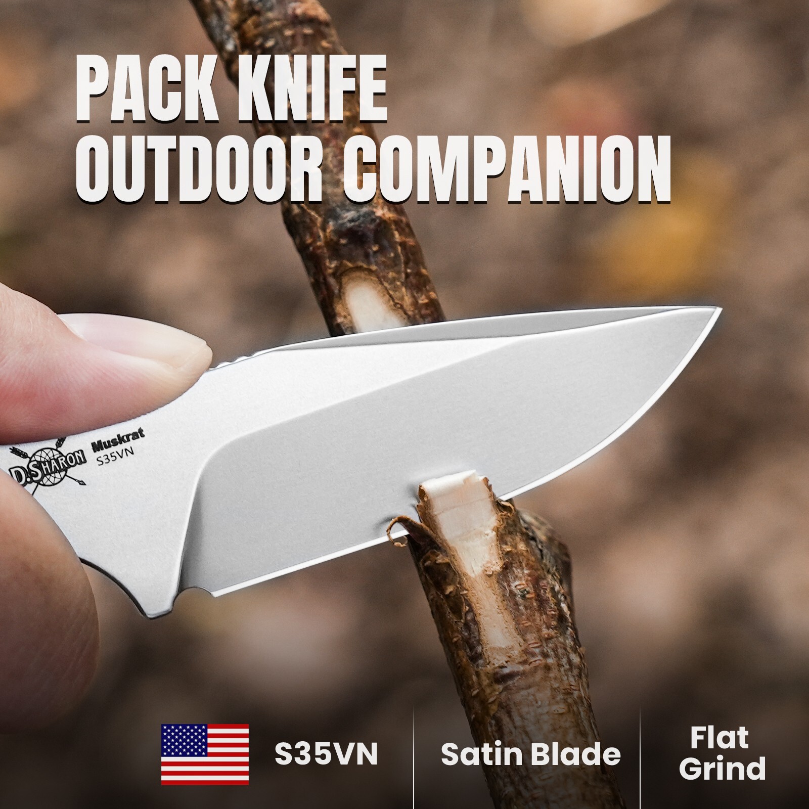 Kizer Muskrat Clip Point Fixed Blade Knife S35VN Wood Handle Stonewashed +Sheath