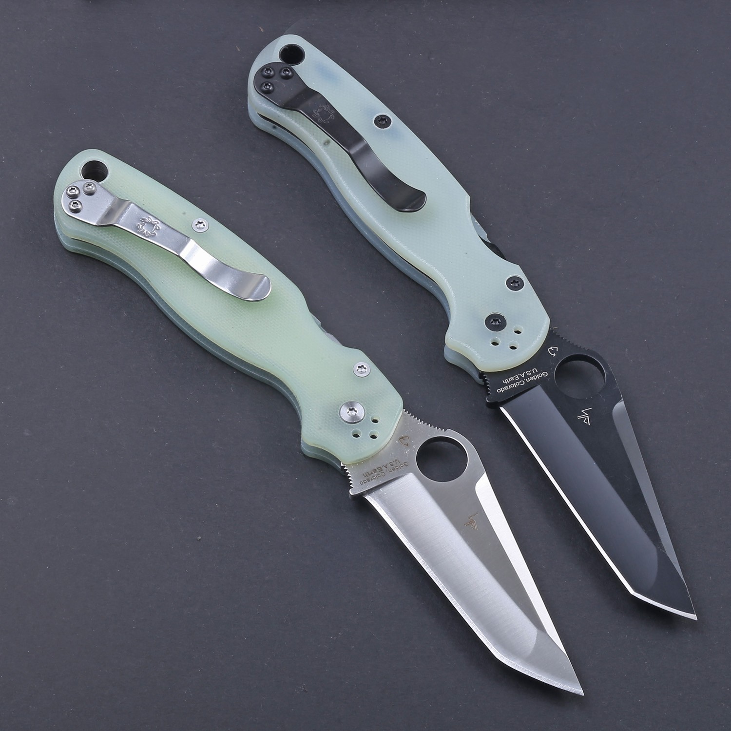 Jade Transparent G10 Tanto Carbon Stainless Steel Lock Back Pocket Folding Knife